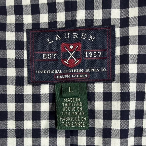 Lauren Ralph Lauren Navy Double-Breasted Belted Trench Coat Checkered Lining L - Picture 11 of 16